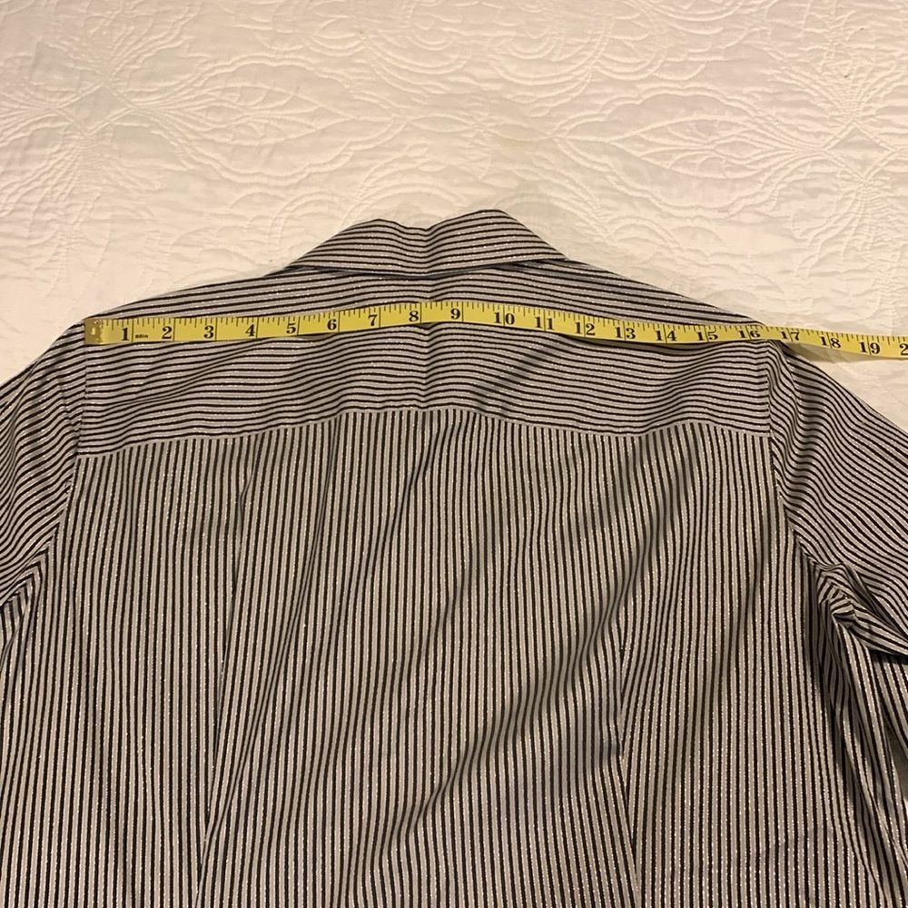 LAFAYETTE 148 NY Stripe Shimmer Button Down Long Sleeve Blouse Black Beige SZ 10 - Picture 16 of 16